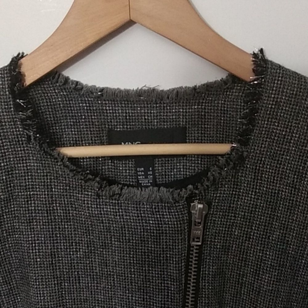 MNG Casual Black & Silver Moto Tweed Jacket XS - Picture 2 of 8